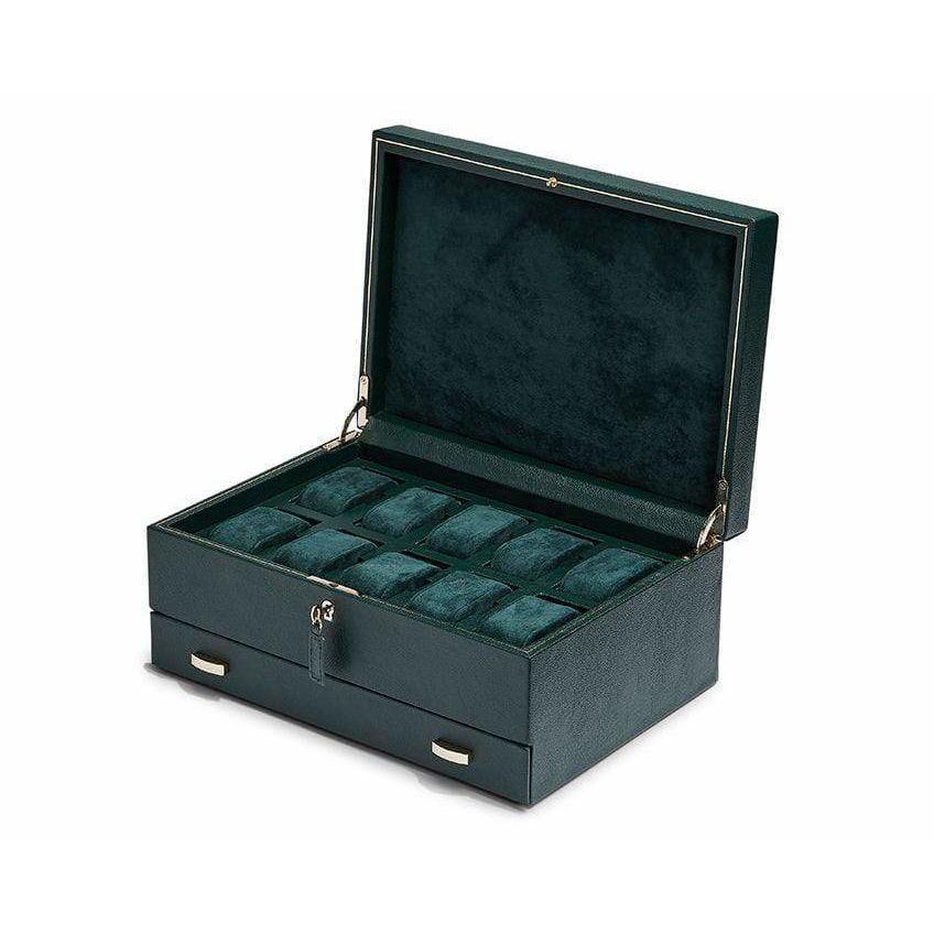 WOLF British Racing Green 10 Piece Watch Box with Storage Watch