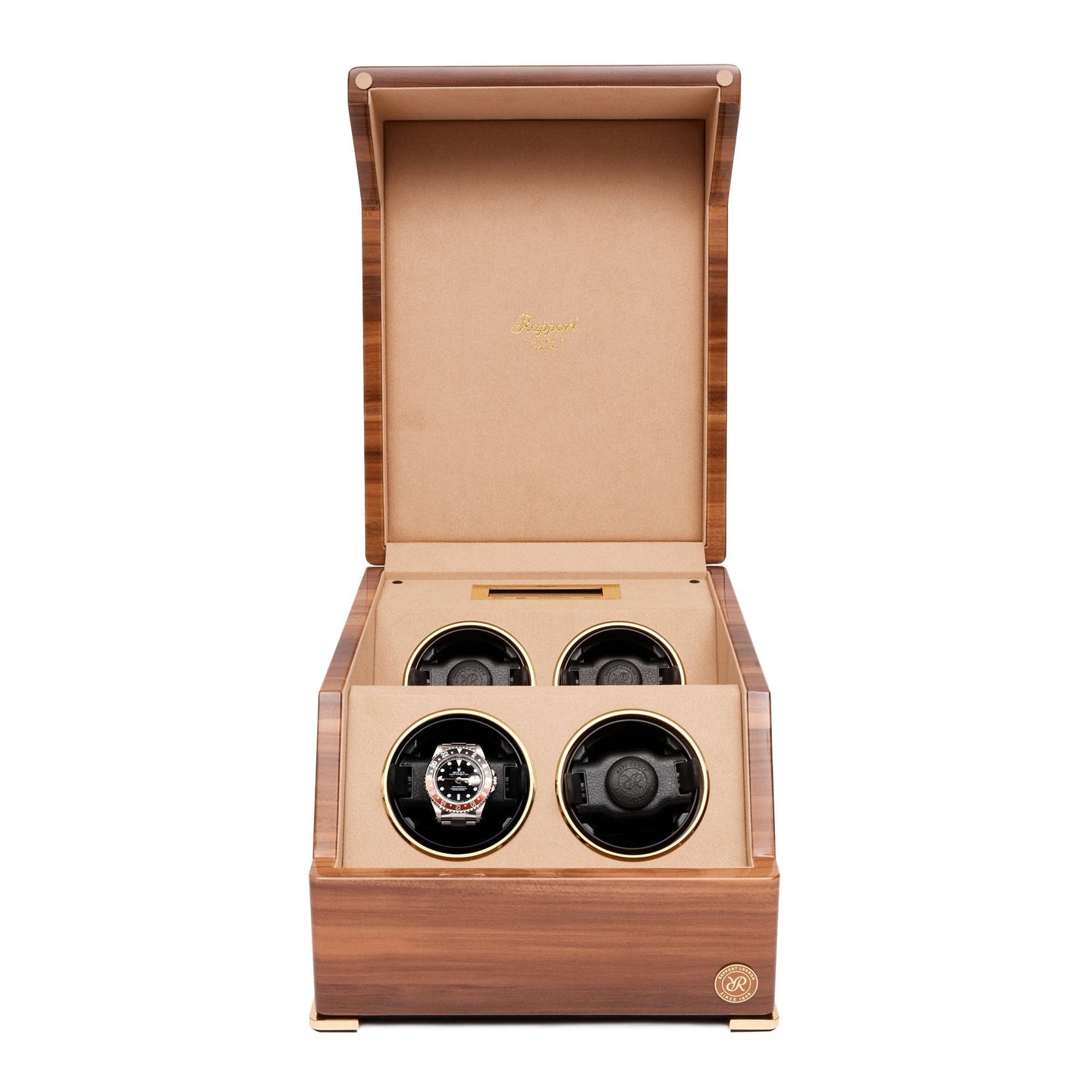 Rapport Watch Winder Walnut Perpetua III Quad Watch Winder - Walnut