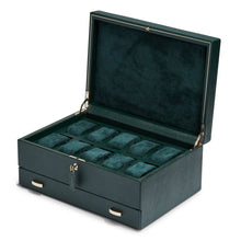 WOLF Watch Box 500 - 1000 WOLF British Racing 10 Piece Watch Box with Storage | Green