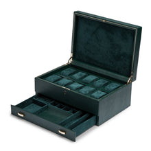 WOLF Watch Box 500 - 1000 WOLF British Racing 10 Piece Watch Box with Storage | Green