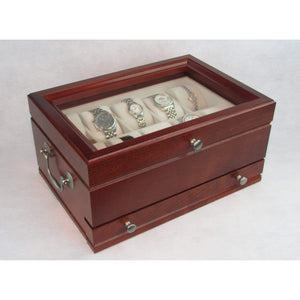 American Chest - The Captain:  Ten Watch Glass top storage Chest with a Jeweler's Drawer - Watch Winder Pros