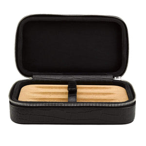 Rapport Brompton Cigar Case for Three Cigars - Black Leather - Watch Winder Pros