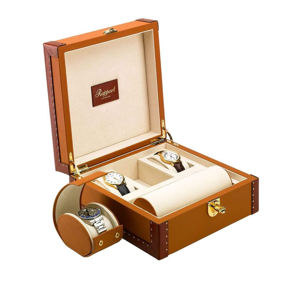 Rapport Kensington Leather 6 Watch Box - Tan - Watch Winder Pros