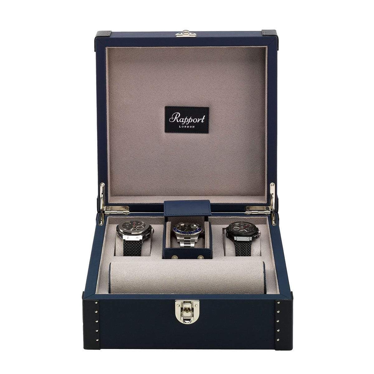 Rapport Kensington Leather 6 Watch Box - Blue - Watch Winder Pros