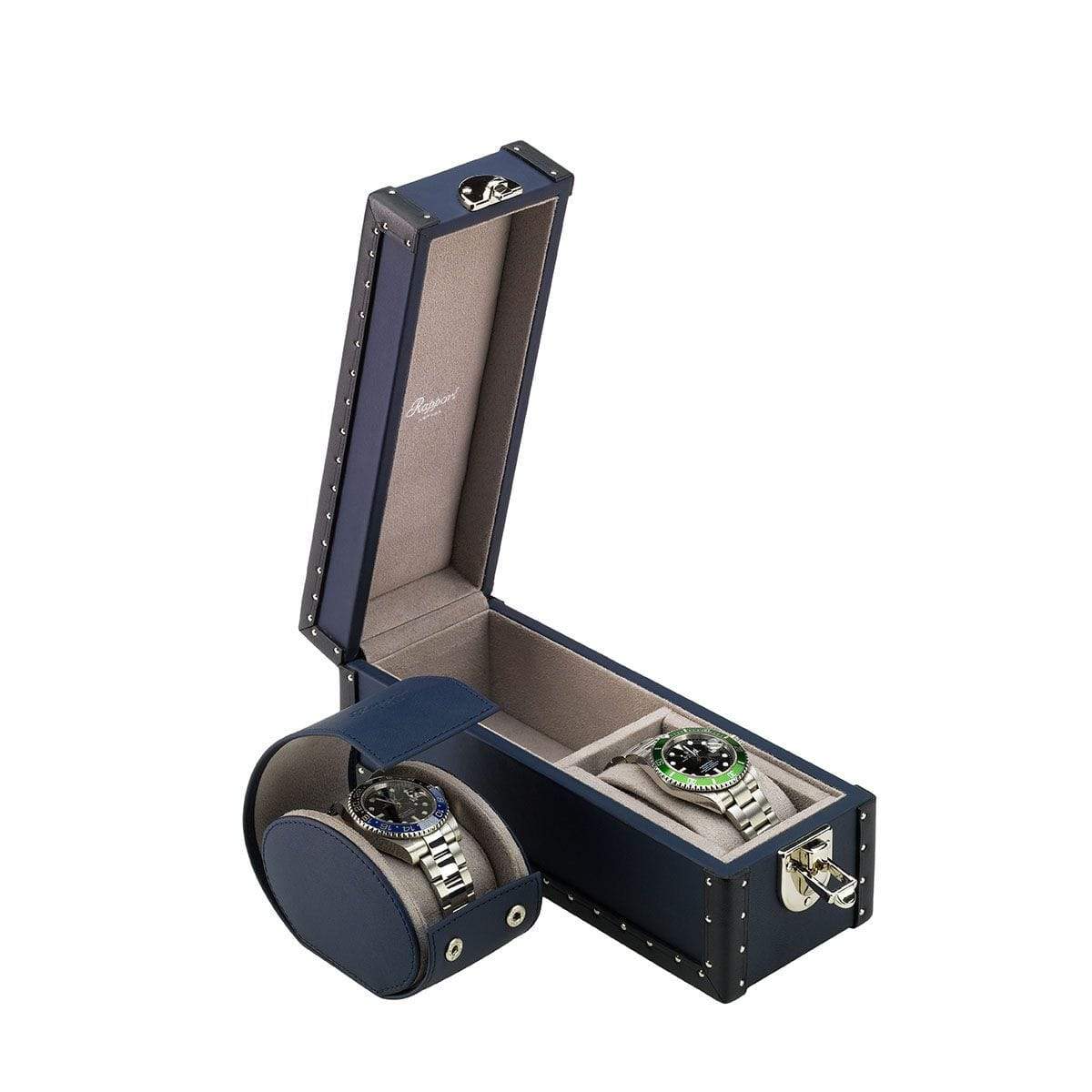 Rapport Kensington Leather 2 Watch Box - Blue - Watch Winder Pros
