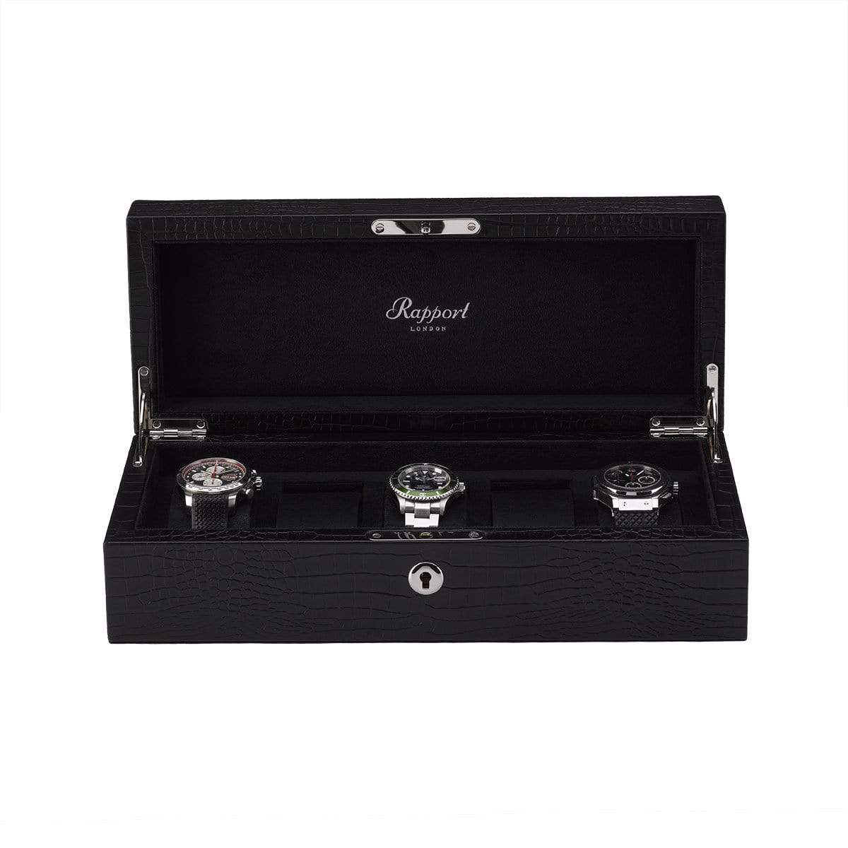 Rapport Portman 5 Watch Collector Case - Black Leather Crocodile Pattern - Watch Winder Pros