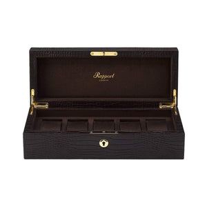 Rapport Portman 5 Watch Collector Case - Brown Leather Crocodile Pattern - Watch Winder Pros
