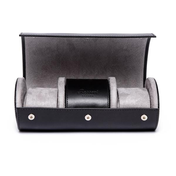 Rapport London Watch Travel Case 350-500 Rapport Hyde Park Double Watch Roll - Black Leather