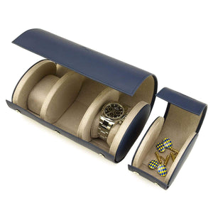 Rapport Hyde Park Double Watch Roll - Navy Blue Leather - Watch Winder Pros