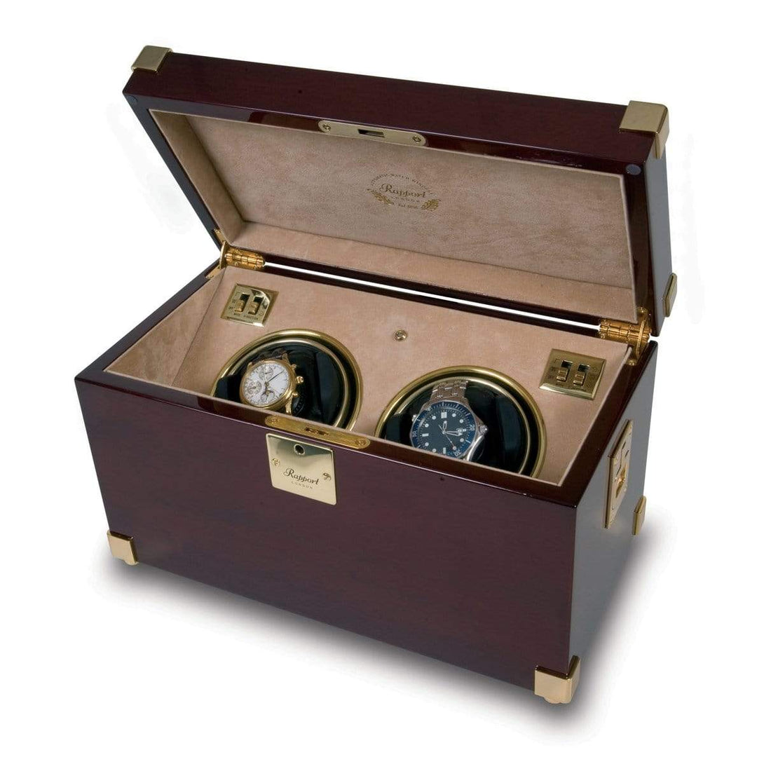 Rapport Optima Captain's Double Watch Winder - Mahogany with Brass - Watch Winder Pros
