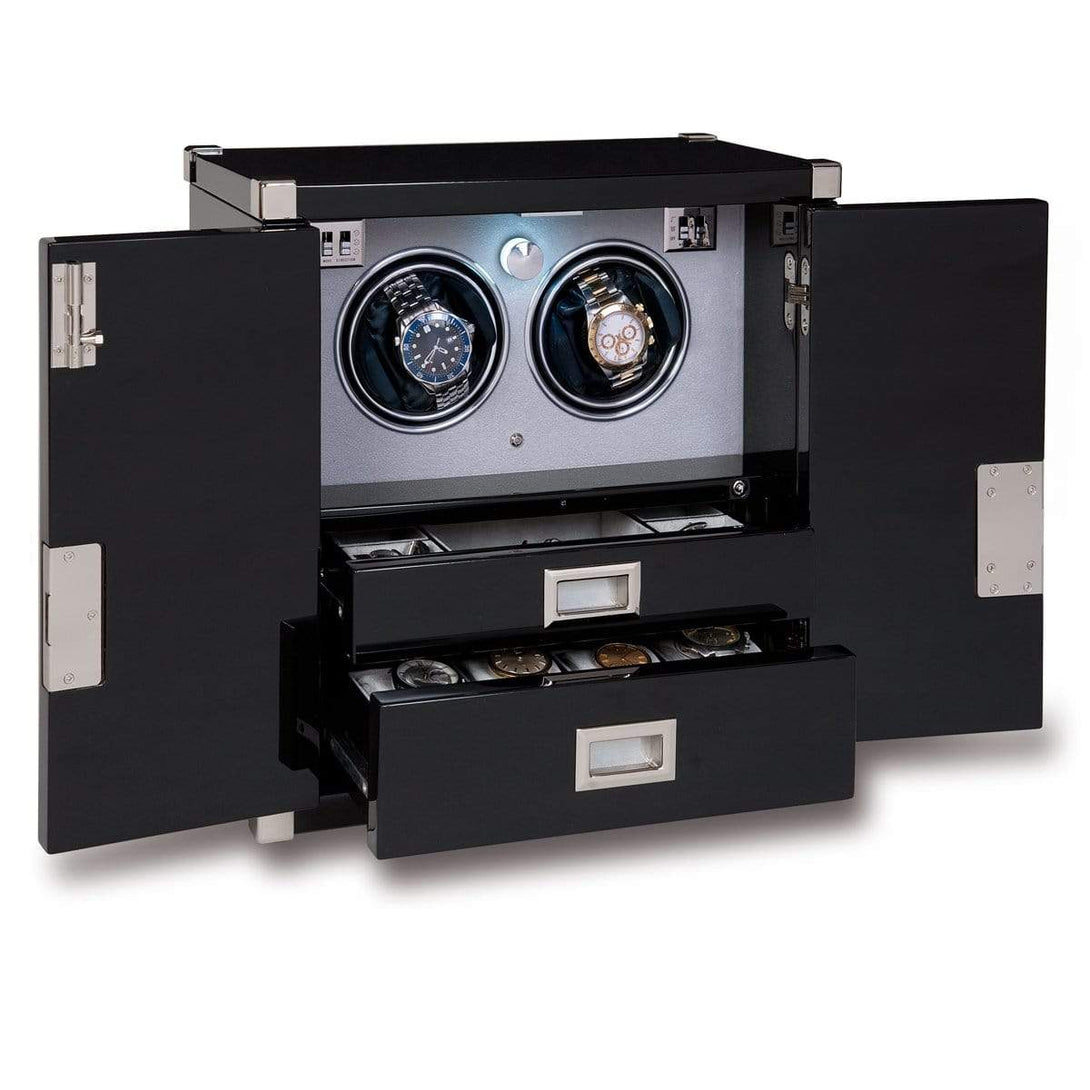 Rapport Mariner's Chest Double Watch Winder with Storage - Ebony with Chrome - Watch Winder Pros