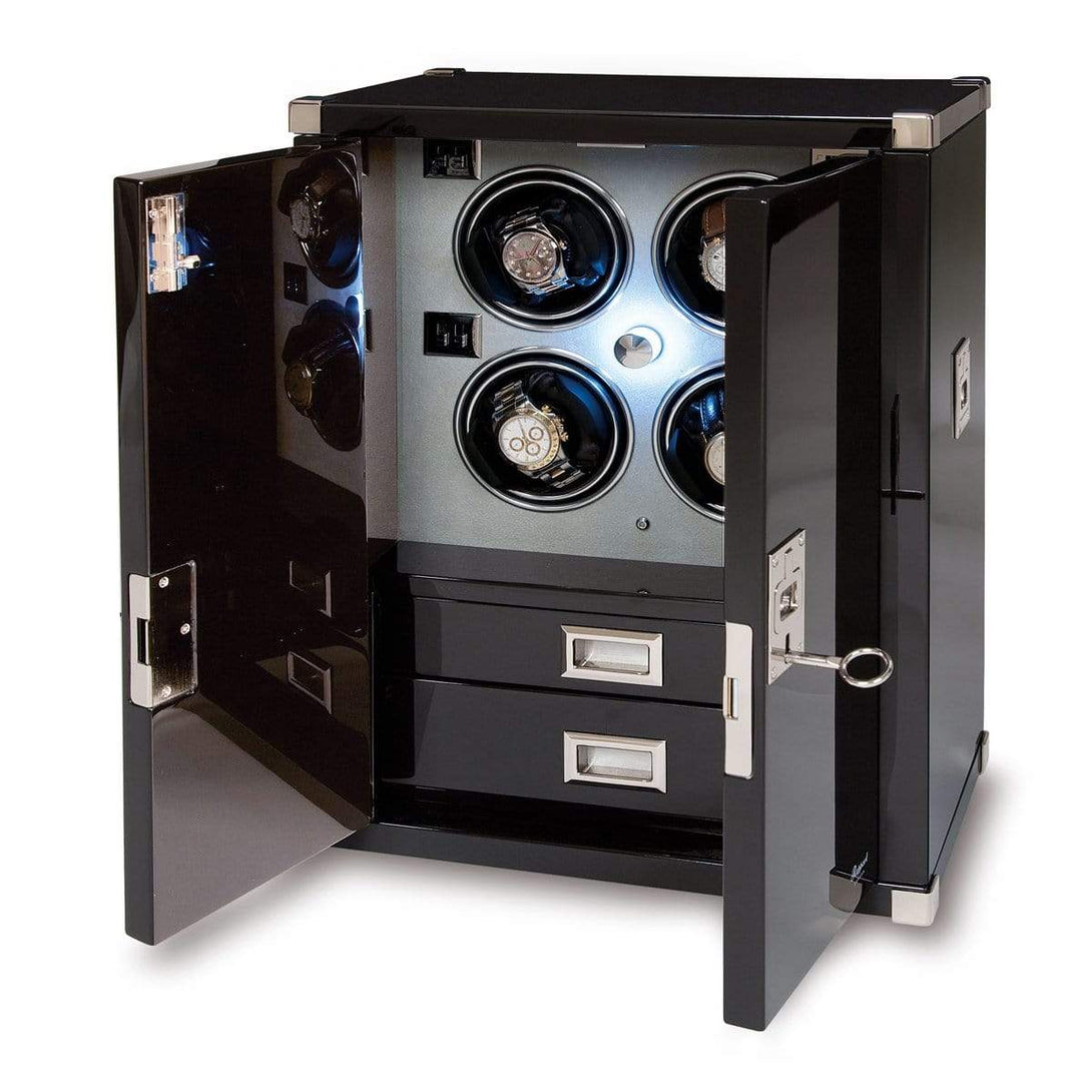 Rapport Mariner's Quad Watch Winder - Ebony with Chrome - Watch Winder Pros