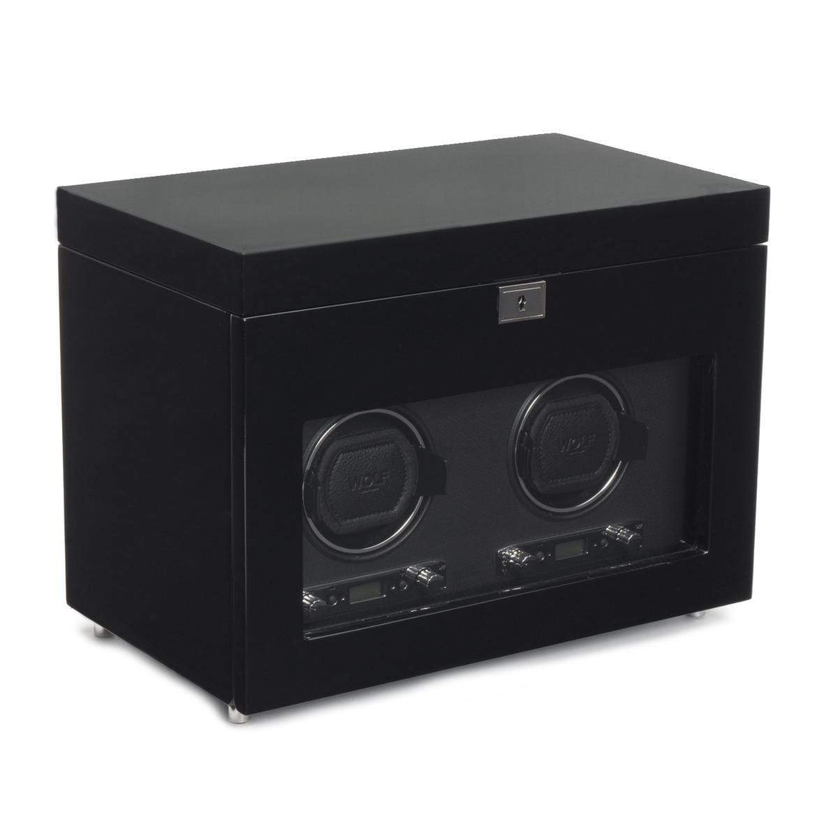 WOLF Savoy Double Watch Winder Winder with Storage Black